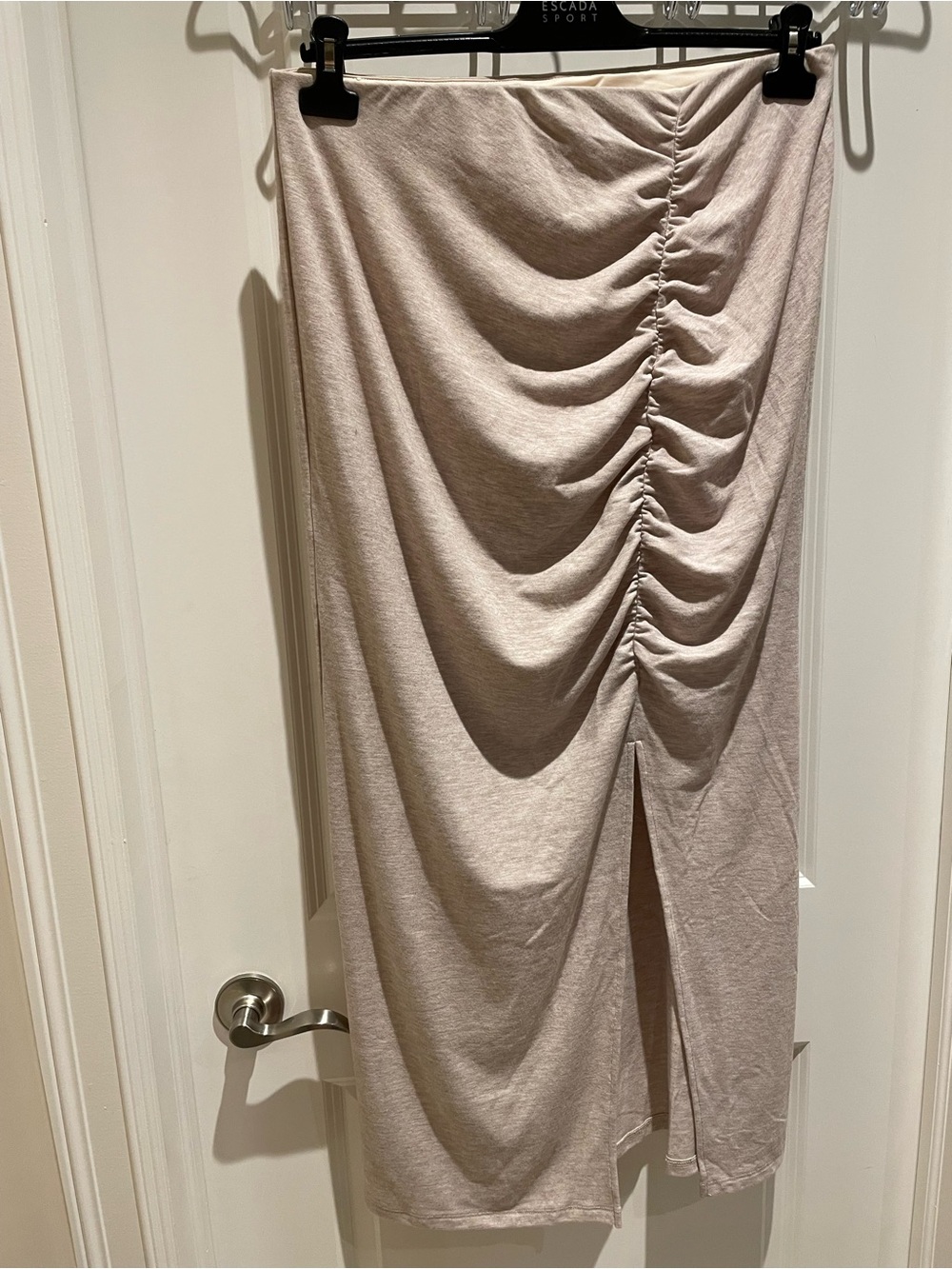 Modern Citizen Ruched Midi Skirt in Light Taupe